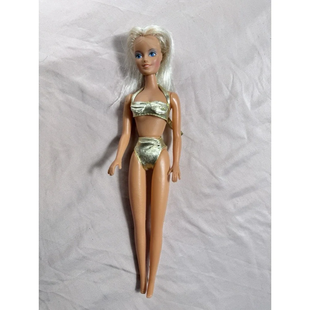 1991 Barbie Sun Sensation Doll Dazzling Jewelry Gold Swimsuit‎ Bikini VGUC C417G